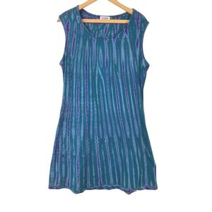 Mexicali Blues Organic Cotton Dress Teal Purple Sleeveless Size L